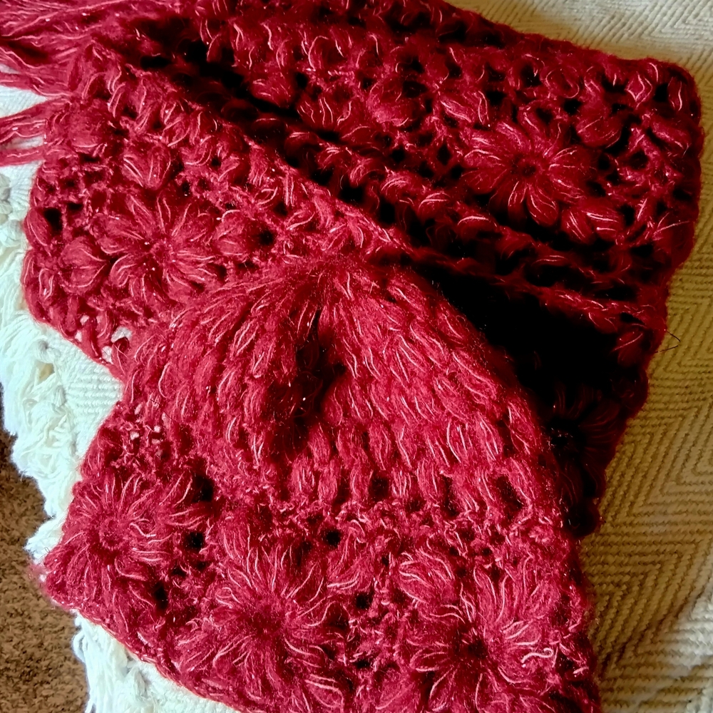 Dark Red Crochet Scarf and Hat Set